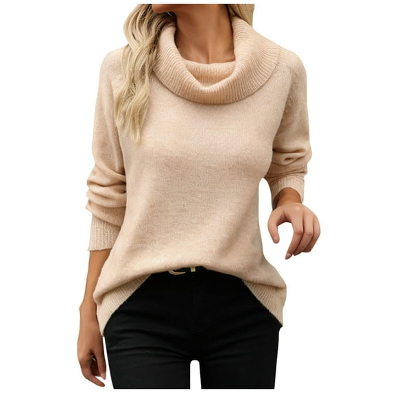 TFEOQRY Pullover Sweater for Women Solid Color off Shoulder Knitwear Long Sleeved Round Neck Sweater Top Beige