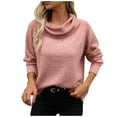 thumbnail image 1 of TFEOQRY Pullover Sweater for Women Solid Color off Shoulder Knitwear Long Sleeved Round Neck Sweater Top Pink, 1 of 9