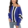 thumbnail image 1 of TFEOQRY Pullover Sweater for Women Striped Color Block Knitwear Long Sleeved Round Neck Sweater Top Blue, 1 of 7