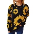 thumbnail image 1 of TFEOQRY Pullover Sweater for Women Sunflower Printed Jacquard Knitwear Long Sleeved Round Neck Sweater Top Black, 1 of 9