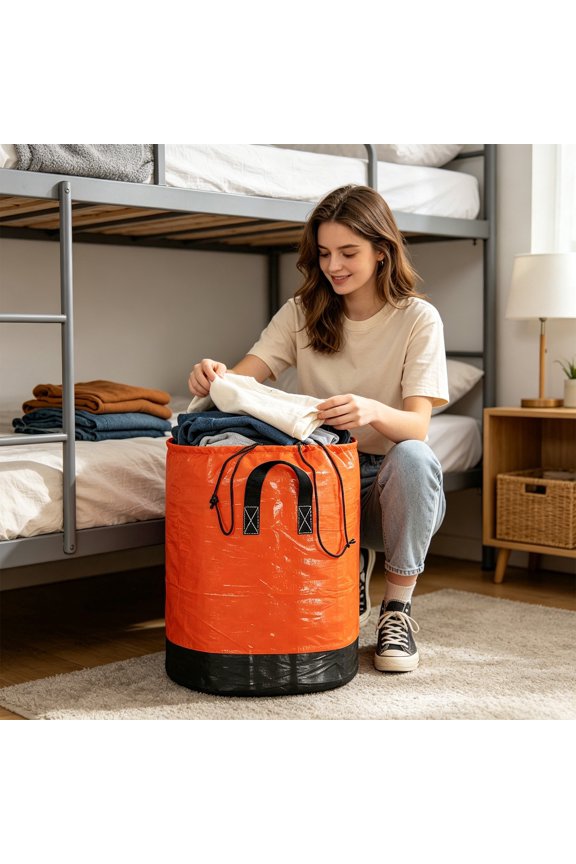 Reinforced Handle Woven Drawstring Storage Sack Laundry Bedding Moving Duffle Bag