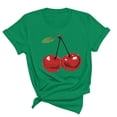 thumbnail image 1 of TFEOQRY Round Neck Short Sleeve Shirts Tops for Womnen Fashion Cherry Printed Blouse T-Shirt Tops Green, 1 of 5