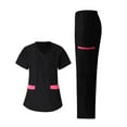 thumbnail image 1 of TFEOQRY Scrubs Set for Women V-Neck Stretch Scrub Top with Pockets Solid Color Soft Nursing Uniform Set Short Sleeve Protective Work Clothes Shirt Suit Sets-Black, 1 of 8