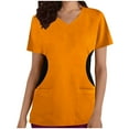 thumbnail image 1 of TFEOQRY Scrubs for Women V-Neck Medical Nursing Uniform with Pockets Solid Color Splicing Working Uniform Printing Blouse Tops-Orange, 1 of 4