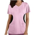 thumbnail image 1 of TFEOQRY Scrubs for Women V-Neck Medical Nursing Uniform with Pockets Solid Color Splicing Working Uniform Printing Blouse Tops-Pink, 1 of 4