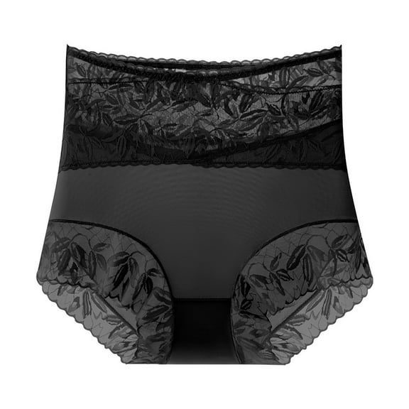 TFEOQRY Shapewear Panties for Women Solid Color High Waist Breathable Comfortable Soft Lace Satin Underwear Black