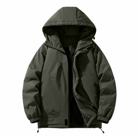 TFEOQRY Short Padded Coats for Men Casual Pocket Zipper Hooded Jacket Long Sleeves Cotton Loose Coat Green
