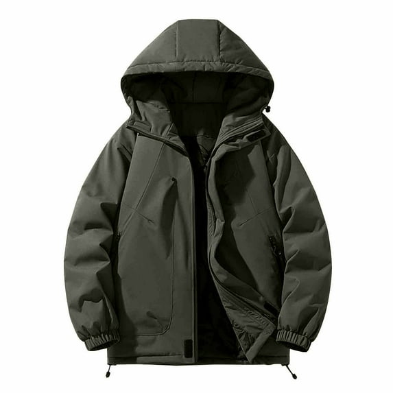 TFEOQRY Short Padded Coats for Men Casual Pocket Zipper Hooded Jacket Long Sleeves Cotton Loose Coat Green