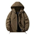thumbnail image 1 of TFEOQRY Short Padded Coats for Men Casual Pocket Zipper Hooded Jacket Long Sleeves Cotton Loose Coat Khaki, 1 of 4
