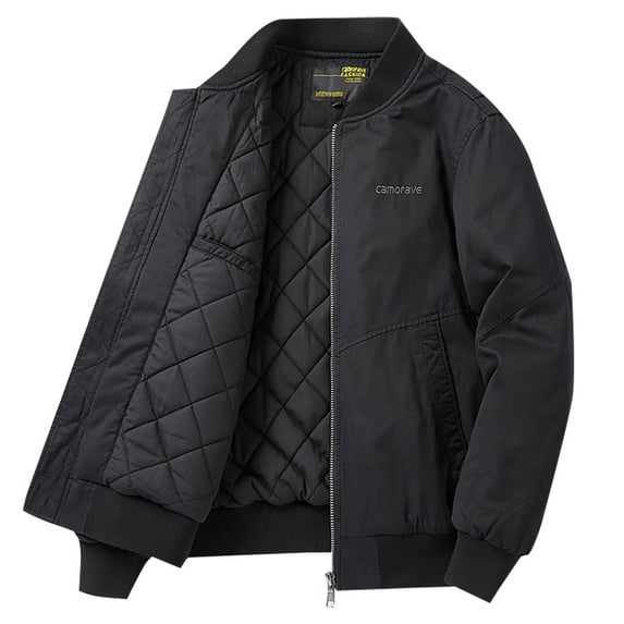 TFEOQRY Short Padded Coats for Men No Hat Pocket Zipper Solid Color Tops Long Sleeves Cotton Loose Coat Black