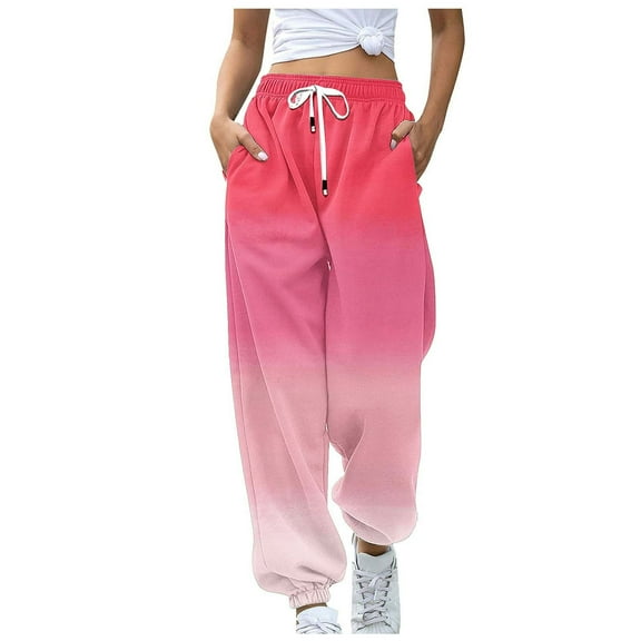 TFEOQRY Straight Fit Pants for Women Fashion Loose Casual High Waist Tie Pocket Drawstring Trousers Hot Pink