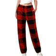 thumbnail image 1 of TFEOQRY Straight Fit Pants for Women Solid Colored Plush Plaid Home Pants Are Comfortable and Soft, with Elastic Waist and Pajama Pants Red, 1 of 5