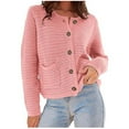 thumbnail image 1 of TFEOQRY Sweater Coat for Women Solid Color Button Knitted Sweater Long Sleeved Round Neck Knitted Jacket Pink, 1 of 3