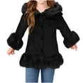 thumbnail image 1 of TFEOQRY Teen Girls' Solid Color Faux Fur Hooded Coat Casual Thick Thermal Button Long Sleeve Outwear Jacket Black, 1 of 6