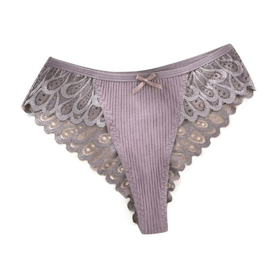 TFEOQRY Thongs for Women Solid Color Cotton Mid Waist Large Size Fashion Underwear Lace Breathable Seamless Thong Purple
