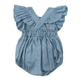 thumbnail image 1 of TFEOQRY Toddler Baby Girls Jumpsuit Soft Romper Cute Solid Color Ruffled Backless Bodysuit Short Sleeved Onesie Clothes Blue, 1 of 9