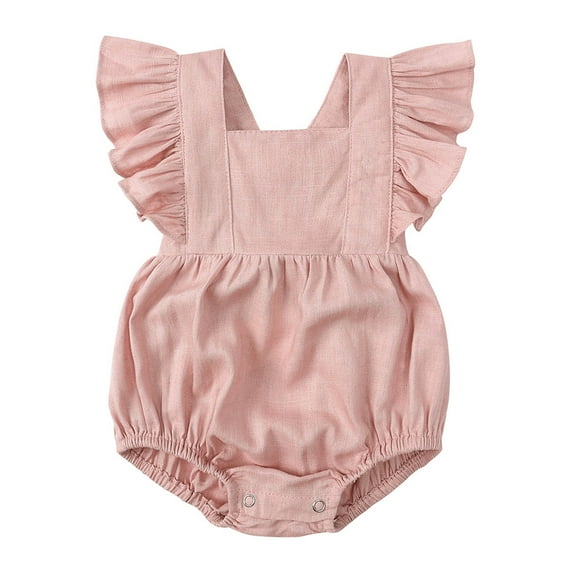 TFEOQRY Toddler Baby Girls Jumpsuit Soft Romper Cute Solid Color Ruffled Backless Bodysuit Short Sleeved Onesie Clothes Pink