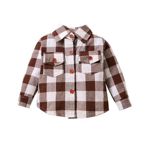 TFEOQRY Toddler Boys Collar Button Plaid Shirt Fashionable Casual Long Sleeved Curved Jacket with Pockets