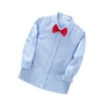 thumbnail image 1 of TFEOQRY Toddler Boys Cotton Dress Shirt Toddler Fashion Long Sleeve Blouse Solid Color Gentleman's School Uniform Shirt Bow Tie Suit Blue, 1 of 4