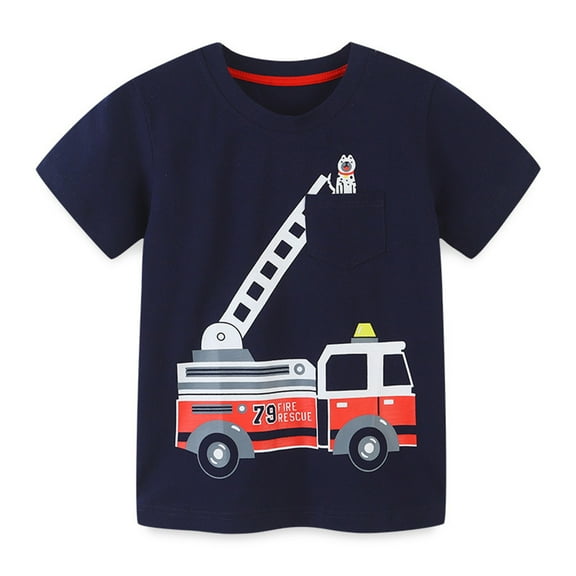 TFEOQRY Toddler Boys Girls Cute Print Cotton T-shirt Children's Cartoon Printed T-shirt Summer Knitted Cotton Round Neck Top Blue