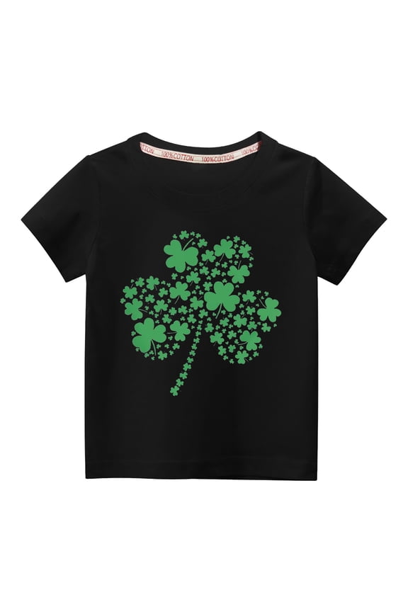 Toddler Boys Girls St. Patrick's Day Cotton T-shirt Toddler Kids Fashion Cute Round Neck Print Short Sleeve Tops Black