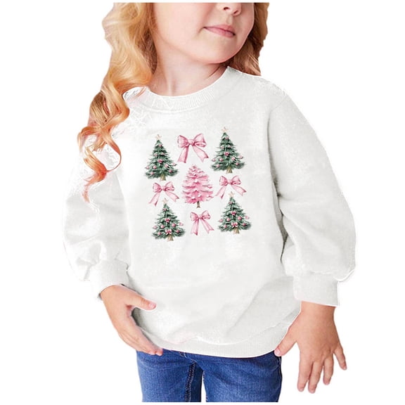 TFEOQRY Toddler Boys and Girls Christmas Sweatshirts Christmas Tree Printed Long Sleeve Hoodless Sweatshirt White