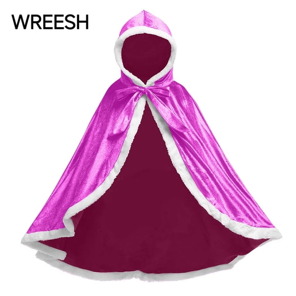 WREESH Toddler Children Princess Hooded Cloak Tie Closure Fleece Edge Christmas Party Outfit Purple