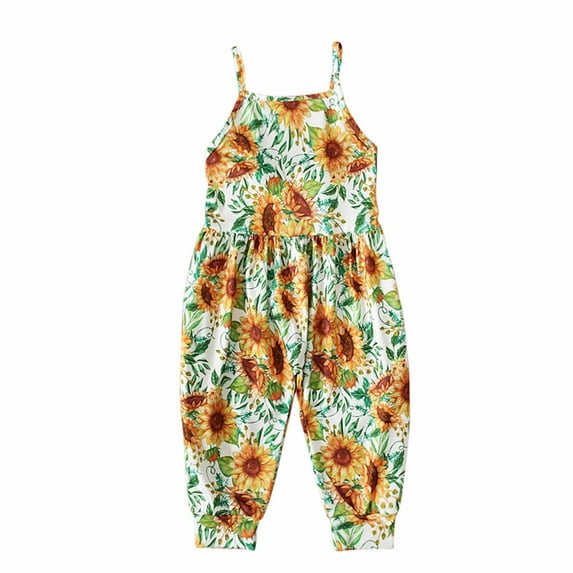TFEOQRY Toddler Girls Summer Romper Fashion Printed Sling Sleeveless Backless Short Jumpsuit Yellow