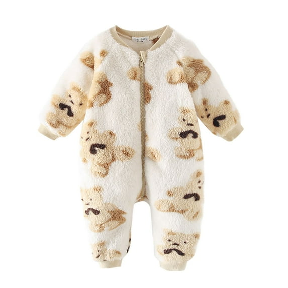 TFEOQRY Toddler Girls and Boys Romper Thickened Flannel Winter Thermal Crawling Clothes Teddy Bear Jumpsuit Rompers White