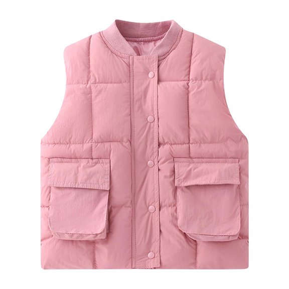 TFEOQRY Toddler Girls and Boys Thermal Button Waistcoat New Winter Solid Color Down Sleeveless Hoodless Jacket Casual Outwear Pink