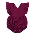 thumbnail image 1 of TFEOQRY Toddler Baby Girls Jumpsuit Soft Romper Cute Solid Color Ruffled Backless Bodysuit Short Sleeved Onesie Clothes Burgundy, 1 of 9