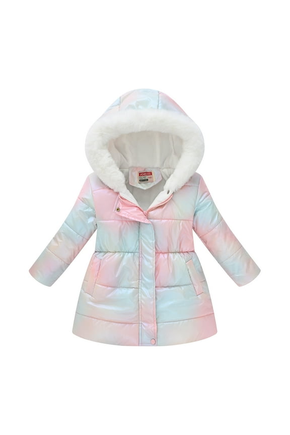 Tween Boys and Girls Winter Padded Coats Parkas Waist Long Collar Hooded Jacket Cotton Coat Multicolor
