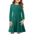 thumbnail image 1 of TFEOQRY Tween Girls Long Sleeve Broomstick Skirt Dress Solid Color Stretchy Dress A Line Twirly Dress Green, 1 of 9