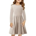 thumbnail image 1 of TFEOQRY Tween Girls Long Sleeve Broomstick Skirt Dress Solid Color Stretchy Dress A Line Twirly Dress Khaki, 1 of 9