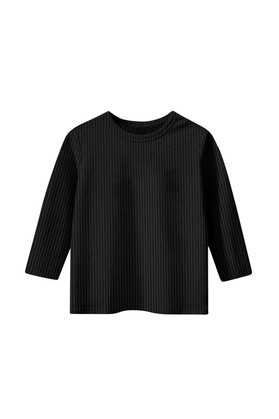 Tween Girls Solid Color Shirts Long Sleeved Round Neck Top Blouse