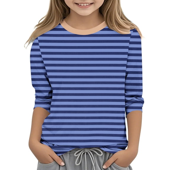 TFEOQRY Tween Girls Stripe Blouses Pullover Tops Fashion Solid Color 3/4 Sleeve Round Neck Top Shirt