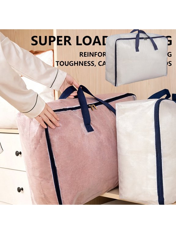 Waterproof Large Clear PVC Storage Tote Reinforced Handle Double Zipper Clothes Blanket Moving Bag