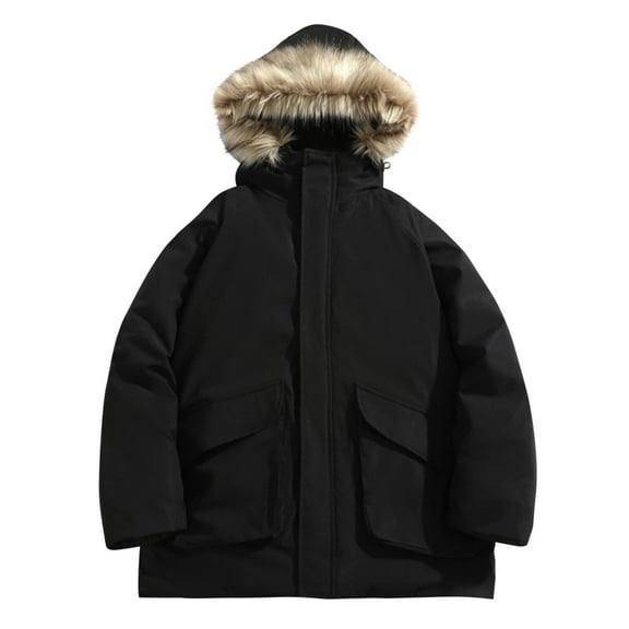 TFEOQRY Winter Men's Short Padded Coats Solid Color Zipper Casual Thick Parkas with Pocket Long Sleeved Hooded Cotton Jacket Black