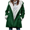 thumbnail image 1 of TFEOQRY Women Winter Plus Size Horn Buttons Coat Solid Color Plus Velvet Coat Long Sleeve Outwear Jackets with Pockets Green, 1 of 7