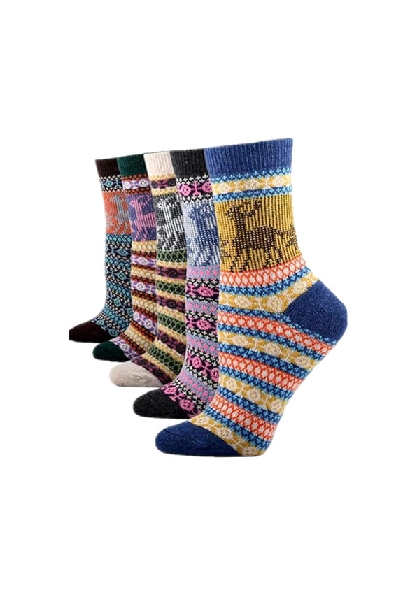 Women's 5 Pairs of Christmas Printing Mid-Calf Socks Thick Thermal Comfortable Socks Multicolor