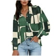 thumbnail image 1 of TFEOQRY Women's Abstract Pattern Print Blouse V Neck Long Sleeve Shirt Casual Button Down Loose Top Olive Green-1, 1 of 7