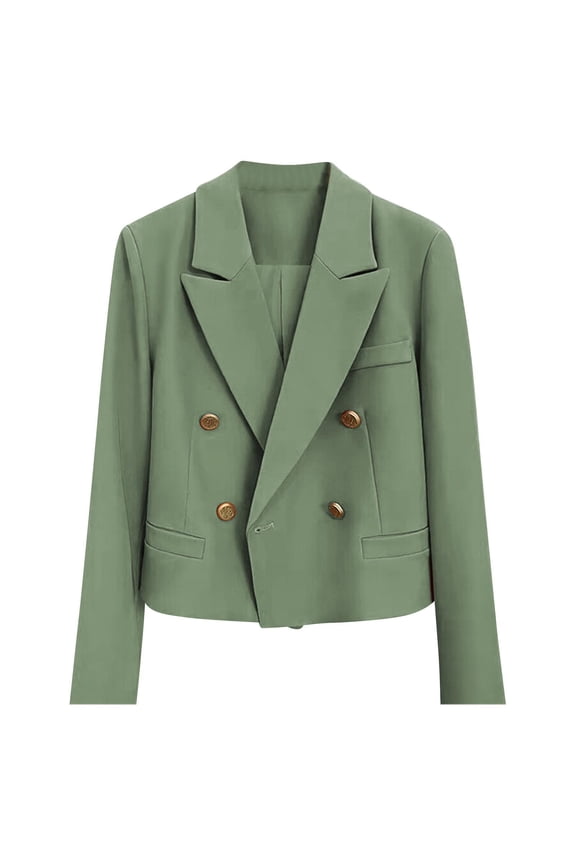 Women's Blazer Solid Color Buttons Long Sleeve Top Suit Coat with Pockets Green