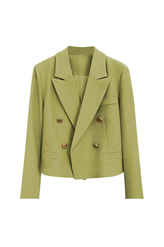 Women's Blazer Solid Color Buttons Long Sleeve Top Suit Coat with Pockets Olive Green