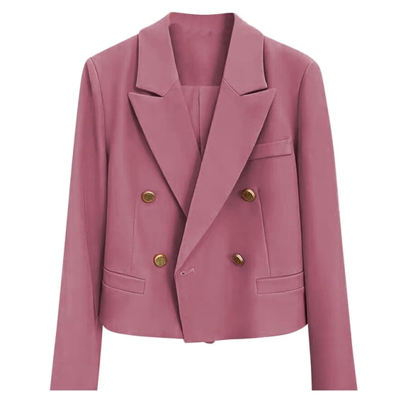 TFEOQRY Women's Blazer Solid Color Buttons Long Sleeve Top Suit Coat with Pockets Purple