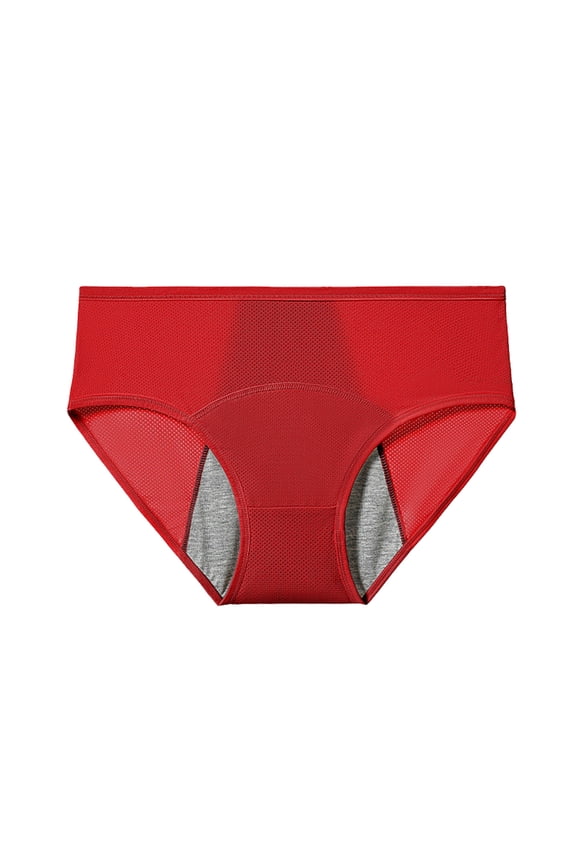 Women's Briefs Underwear Solid Color High Waist Plus Size Menstrual Physiological Pants Leak Proof Triangular Pants Sports Breathable and Non Marking Underwear Red