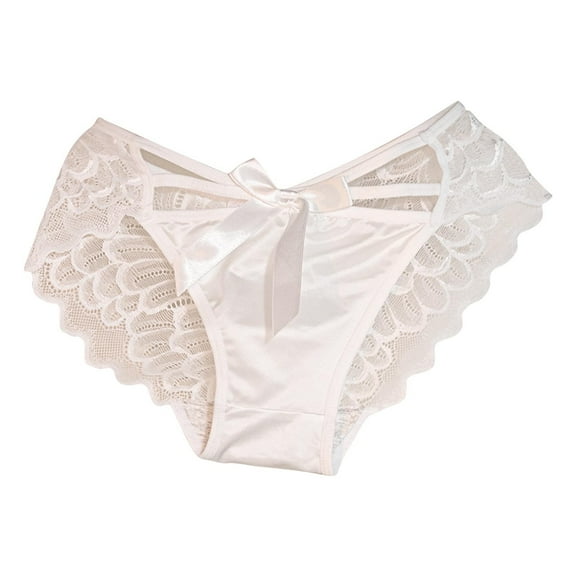 TFEOQRY Women's Briefs Underwear Solid Color Mid Waist Lace Flower High Elasticity Briefs White-1