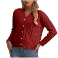 thumbnail image 1 of TFEOQRY Women's Cable Knit Cardigan Solid V Neck Button Down Long Sleeve Loose Casual Sweater Jacket Red, 1 of 4
