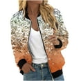 thumbnail image 1 of TFEOQRY Women's Cardigan Jacket Fashionable Printed Zipper Top Jacket with Pockets Long Sleeve Hoodless Outwear Orange, 1 of 5