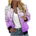 thumbnail image 1 of TFEOQRY Women's Cardigan Jacket Fashionable Printed Zipper Top Jacket with Pockets Long Sleeve Hoodless Outwear Purple, 1 of 5