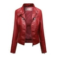 thumbnail image 1 of TFEOQRY Women's Cardigan Tops Solid Color Short Zipper Leather Jacket Cardigan Long Sleeved Cardigan Top Red, 1 of 2